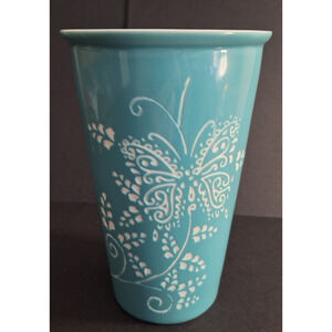 Life Is Good Home Cup 5 1/2" Turquoise Butterfly Design